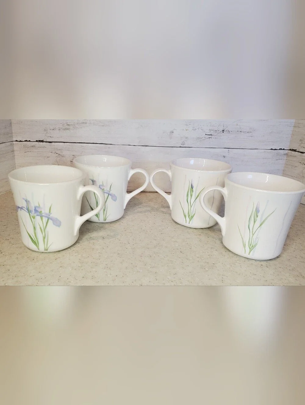 Vintage Corelle Corning Shadow Iris Coffee Mugs Set of 4 Floral Cups 3.5